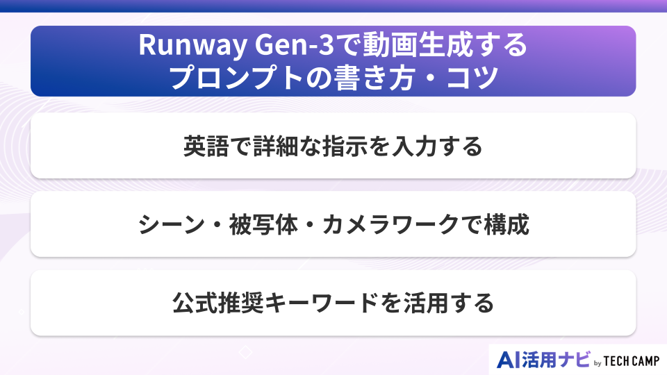 Runway Gen-3で動画生成するプロンプトの書き方・コツ