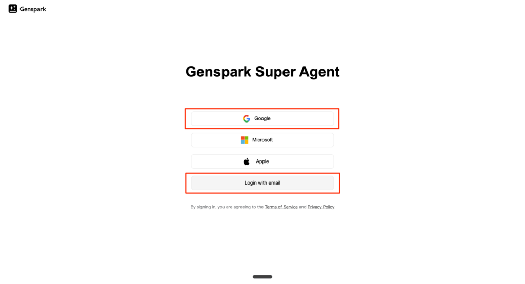 gensparkのサインアップ画面