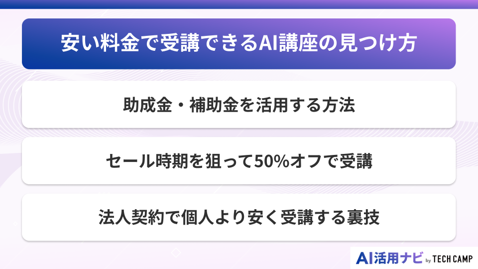 安い料金で受講できるAI講座の見つけ方