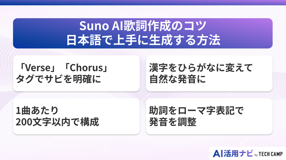 Suno AI歌詞作成のコツ｜日本語で上手に生成する方法