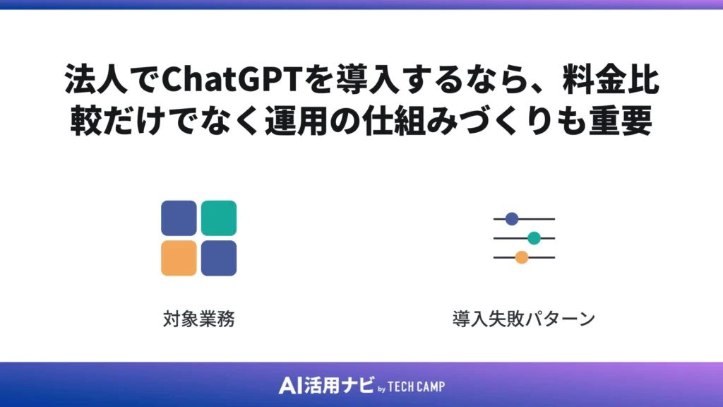 法人でChatGPTを導入するなら、料金比較だけでなく運用の仕組みづくりも重要