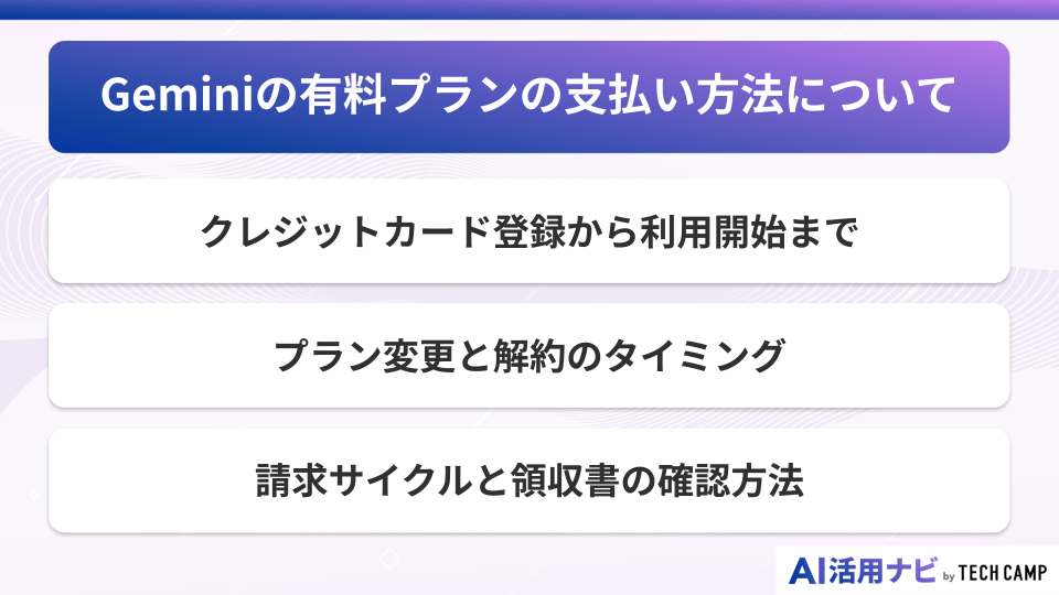 Geminiの有料プランの支払い方法について
