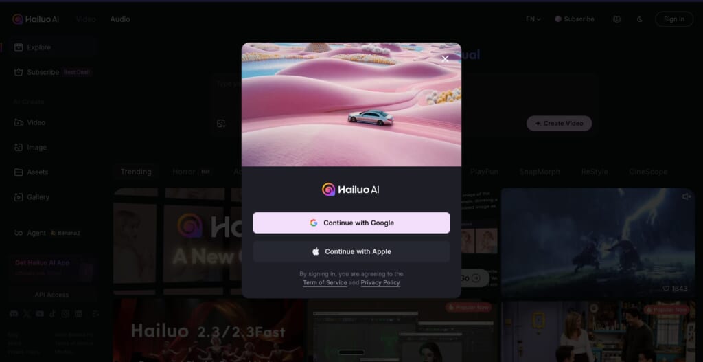 Hailuo AI-sign-up google or apple