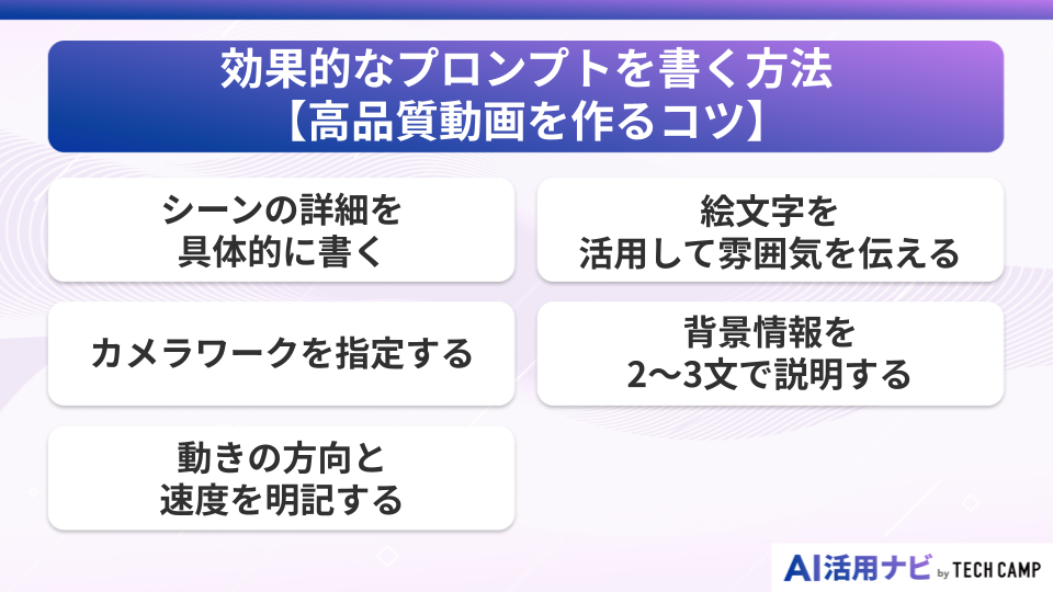 効果的なプロンプトを書く方法【高品質動画を作るコツ】