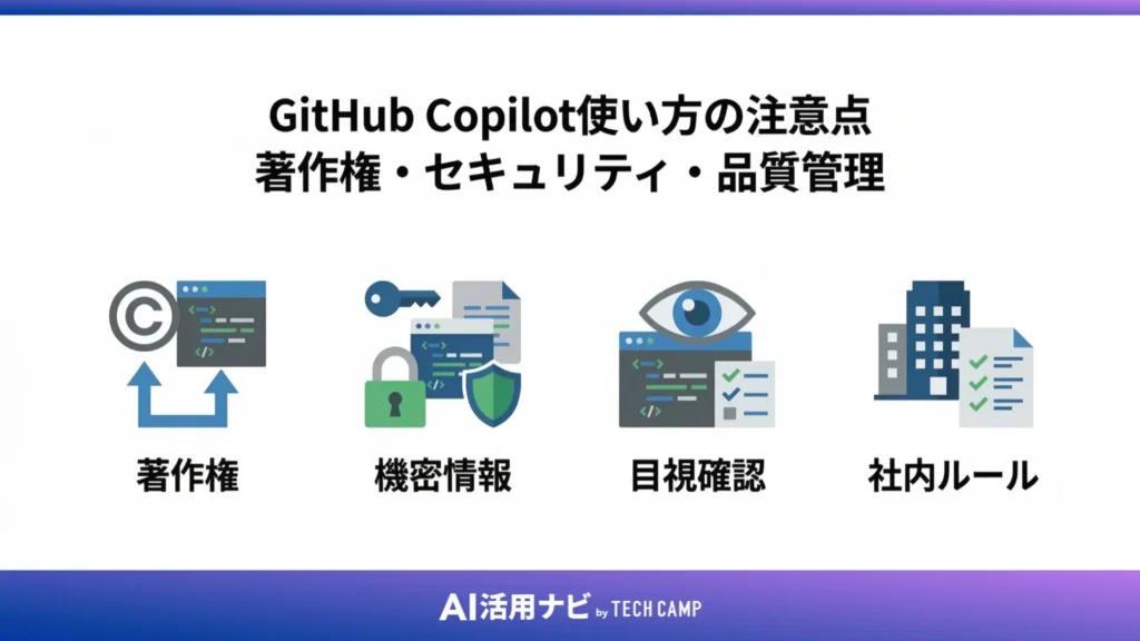 GitHub Copilot使い方の注意点｜著作権・セキュリティ・品質管理