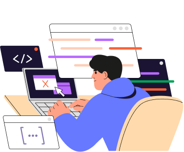 パソコンに向かって学習している人のイラスト