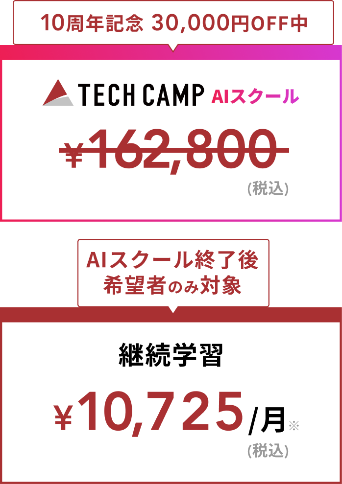 テックキャンプ AIスクールの料金プラン